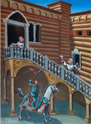 ulisse guarda l'italia olio su tavola verona il cavaliere 30x40