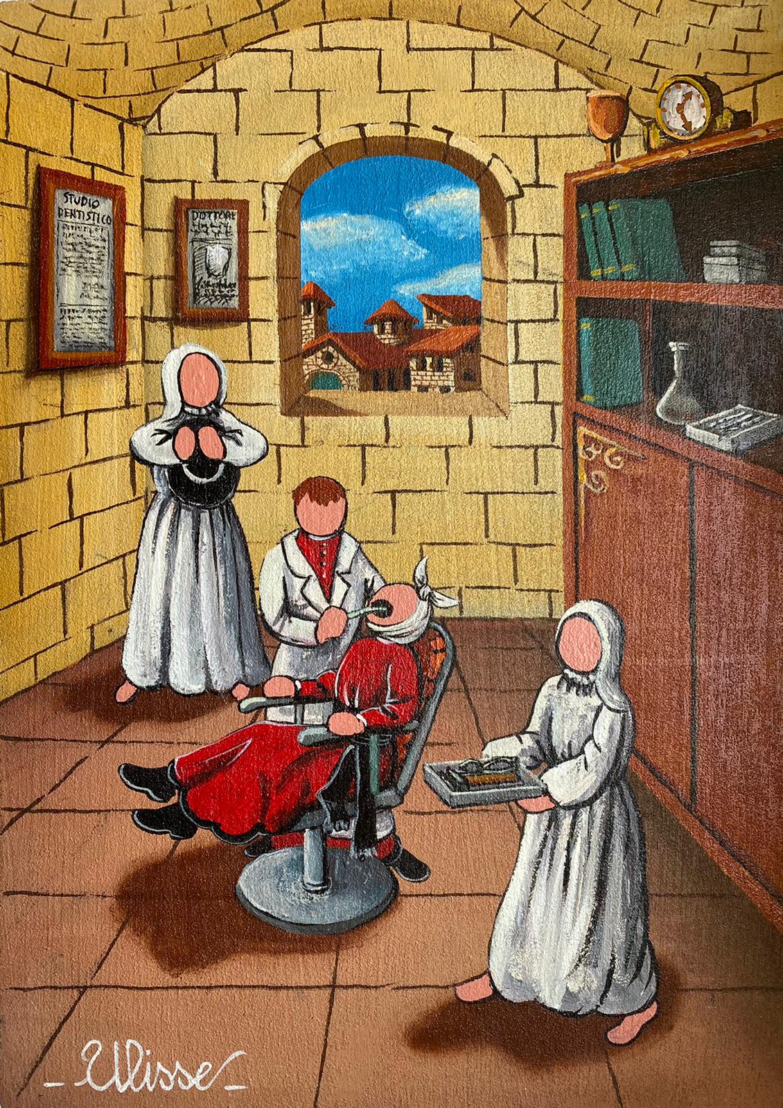 DAL DENTISTA 25X35 quadro arte pittore ulisse le professioni dal dentista